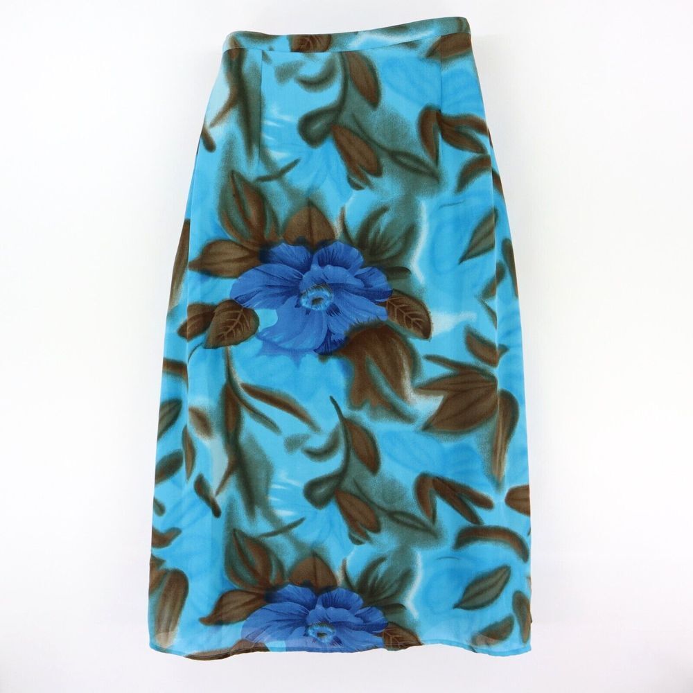 Gabrielle Long A-Line Skirt Womens 16 Blue Floral Polyester‎ Lined Stretch Waist